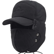 Winter 3 in 1 Thermal Fur Lined Trapper Hat with Ear Flap Full Face Warmer Cover