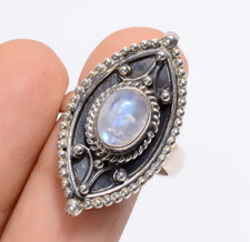 Natural Rainbow Moonstone 925 Sterling Silver Jewelry Handmade Ring 5.75 US Gift