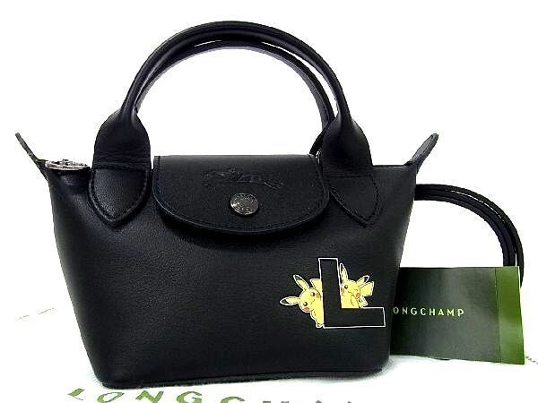 Longchamp x Pokemon Pikachu Shoulder bag Leather Black Japan