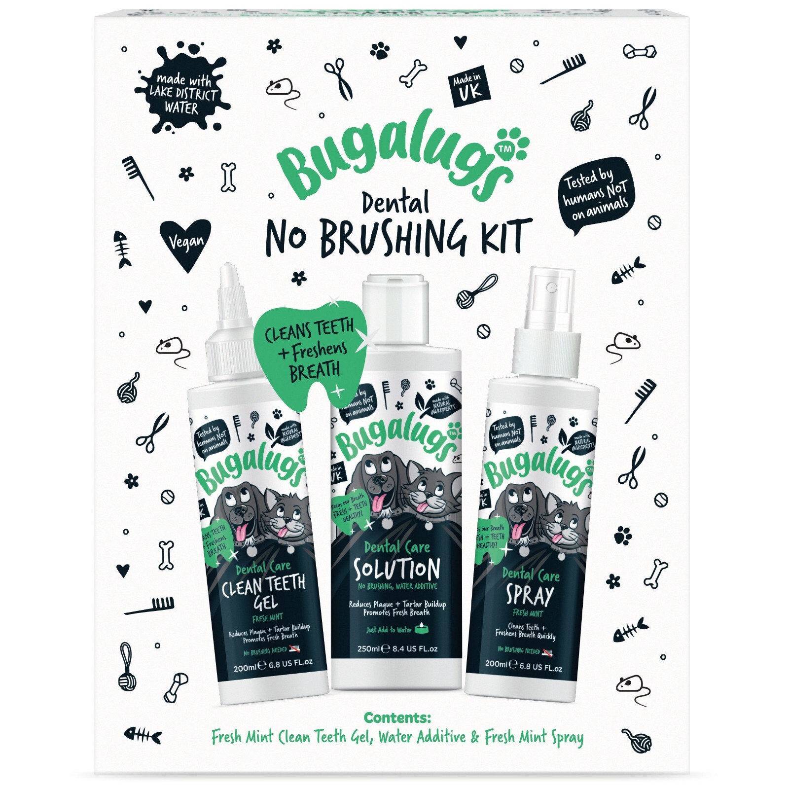 Bugalugs Dental Care No Brushing Kit Dog & Cat Teeth Gel, Water Additive, Spray