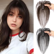 Clip in on Hair Bangs Topper 100 Remy Human Hair 360 3D Cover Wispy Fake Bangs