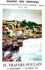 Vintage D. Travers Poulain 1981 French Art Gallery Exhibit Original Lithograph.