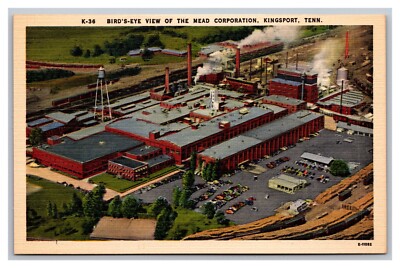 Kingsport TN Tennessee Mead Corporation Bird's Eye View K-36 Linen Postcard
