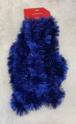 1 PK 15ft Blue Tinsel Garland Christmas Hanukkah party decor July 4th