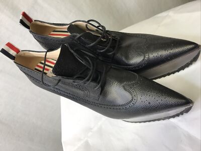 Thom Browne BLACK PEBBLED CALFSKIN BROGUE SPECTATOR LONG POINT Runway shoe Sz 40 Thom Browne BLACK PEBBLED CALFSKIN BROGUE SPECTATOR LONG  main image 2