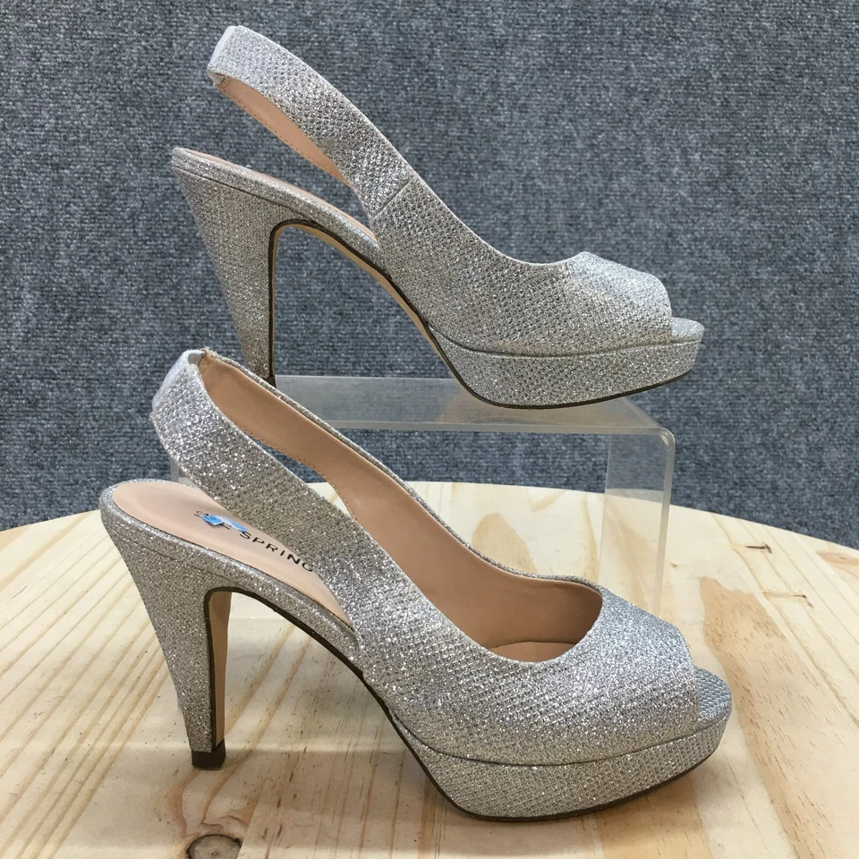 Call It Spring Sandals Womens 6.5 M Slingback Pumps Silver Sparkle Casual Heels - Image 2 of 4