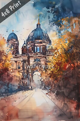 Berlin Cathedral watercolor Art 4x6 Print