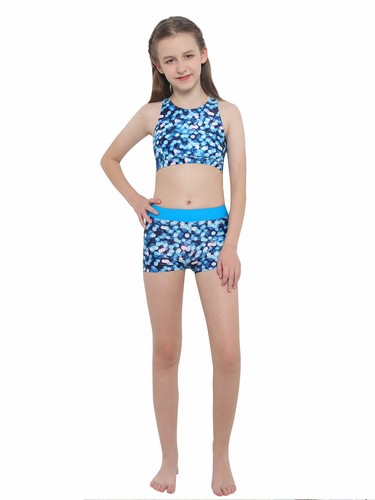 Girls Bathing Suit Tankini Sets Shorts Bikini Top+Bottom Scoop Neckline Tank To - Picture 73 of 124