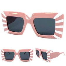 Exaggerated Classic Vintage Retro Style SUNGLASSES Large Thick Square Pink Frame