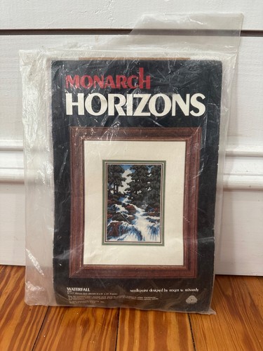 Vintage 1979 Monarch Horizons Needlepoint Kit Waterfall PT50 100 Cotton 100 Wool