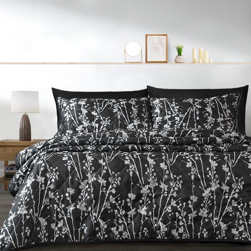 Jacquard Quilted Bedspread Comforter Set Florals Leaves w Pillowshams Luxury Set - Picture 19 of 20