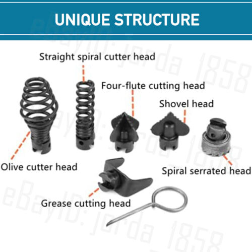 Plumber Drain Snake Pipe Cleaner Pipeline Sewer 12M w 6 Drill Bit Tool Metal AU - Picture 2 of 12