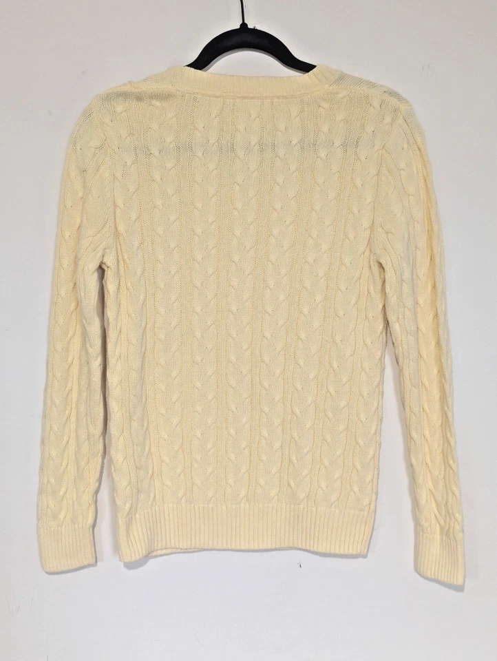 女式黄油黄色棉毛衣 M 码 (?) 电缆针织学院风网球高尔夫 — 第 4/4 张图片