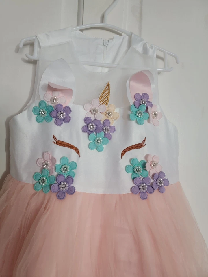 Niños Niñas Vestido Unicornio Flor Tutú Tul Fiesta Boda Dama de honor Baile de graduación Regalos Foto 2 de 4