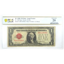 1928 $1 Legal Tender Note FR1500 Very Fine 20 PCGS Funny Back