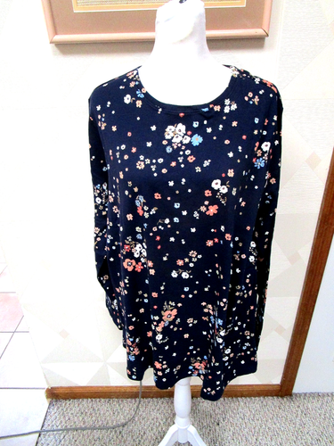 CROFT & BARROW-NAVY/MULTI-FLORAL-ROUND NECK-LONG SLEEVE-KNIT TOP-SIZE-4X-NWT