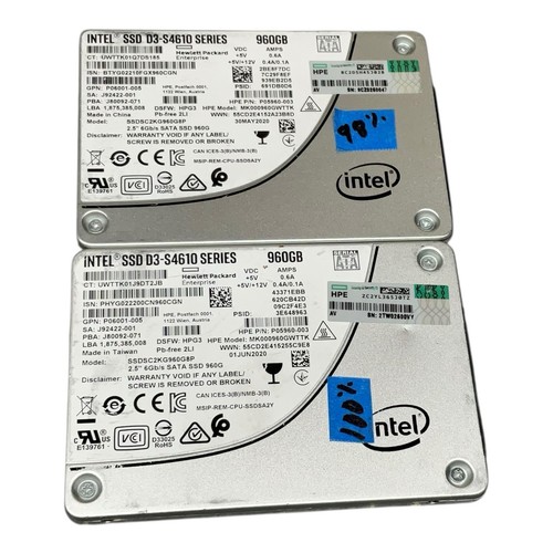 INTEL D3-S4610 SERIES 960GB SATA 6Gbps 2.5IN SSD SSDSC2KG960G8P LOT 2