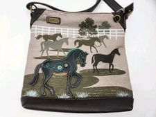 CHALA Handbag Safari Horses Canvas Crossbody Purse Horse Lover- Ranch Excellent 