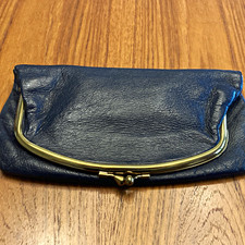 vintage 50s Kiss Lock Closure clutch purse,matching change purse, dark blue