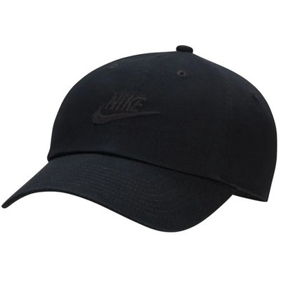 Nike Club Unstructured Futura Wash Cap Size S/M Triple Black Hat FB5368 010