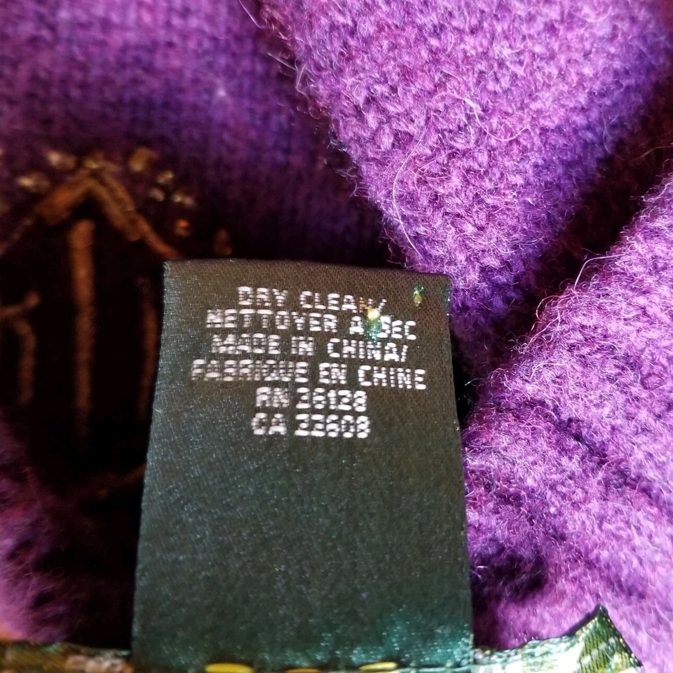 Ralph Lauren Merino Wool Blend Knit Beanie Hat Cap One Size Purple Embroidered - Image 3 of 4