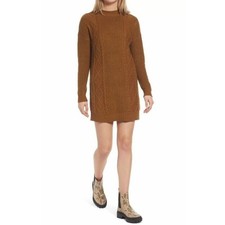 BP. Women's Cable Knit Long Sleeve Sweater Dress In Olive Breen Medium