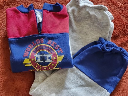 TUFF GUYS 90s Vintage Navy/Gray/Burgundy Sweatshirt & Sweatpants Set. BOYS 7 - Picture 3 of 7