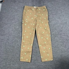 Clare V x Monoprix Pants Womens 40 Khaki Floral Print Straight Leg Workwear