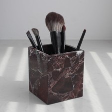 Natural Rosso Levanto Marble Square Storage Container for Toothbrush/Makeup B...