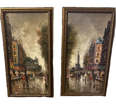 #ad 2 Framed Canvas Oil Painting Signed Pierre Numbered Paris Street Parisian Stroll $399.00