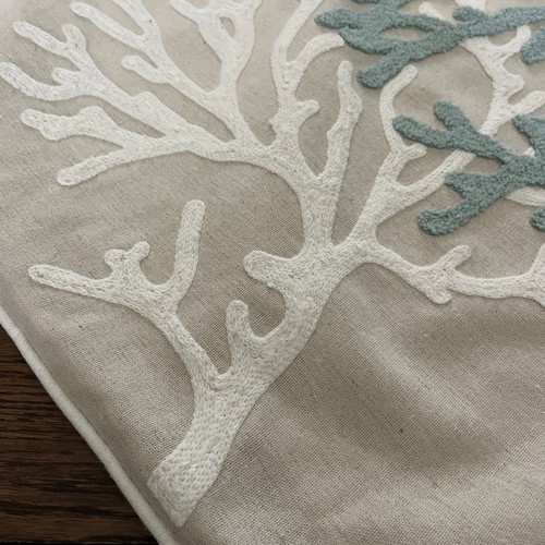 Coastal Living Blue White Coral Beige Pillow Case 19” X 19” Cover Only - Picture 3 of 6