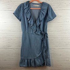 ASOS Chambray Wrap Ruffle Trim Short Sleeve Dress Size 8