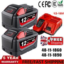2X For Milwaukee M18 12 AH 18V Extended Capacity Battery XC 48-11-1860 /Charger
