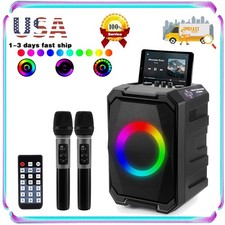 Portable Wireless Party Speaker W/ LED Light 2 Wireless Mics Remote Control