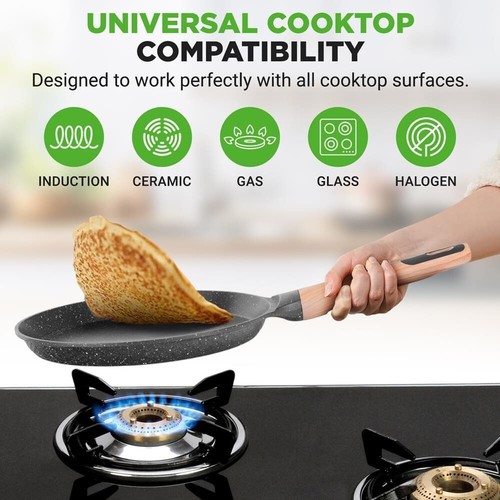 NutriChef 9.45” Non-Stick Crepe Pan w/ Spreader- Induction Bottom (Black Marble) - Picture 5 of 7
