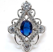 2CT Treated Blue Sapphire  Topaz 925 Sterling Silver Ring Sz 6,7,8 MB4