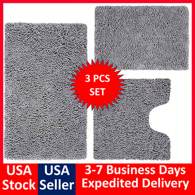 Chenille Bath Mat Rug SET of 3 Bathroom Mats Absorbent Non-Slip Carpet Shower