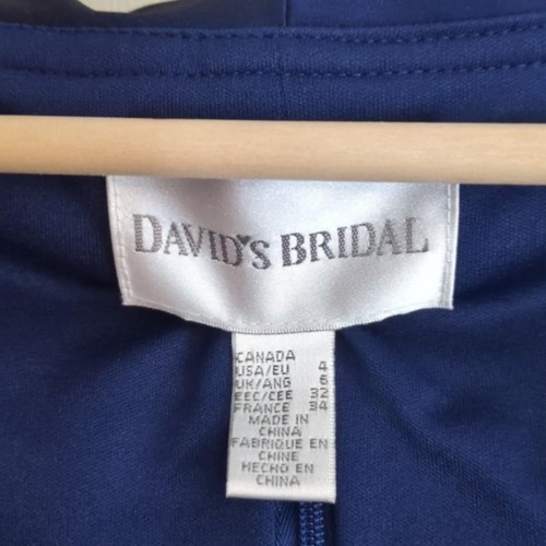 Davids Bridal Sz 4 Mother of the Bride Dress Blue Satin Long Sleeve Ruched Smart - Picture 3 of 6
