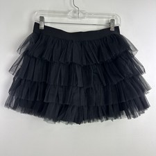 Y2K Black Whimsigoth Tiered Mesh Tulle Mini Skirt Emo Fairy Grunge Coquette L
