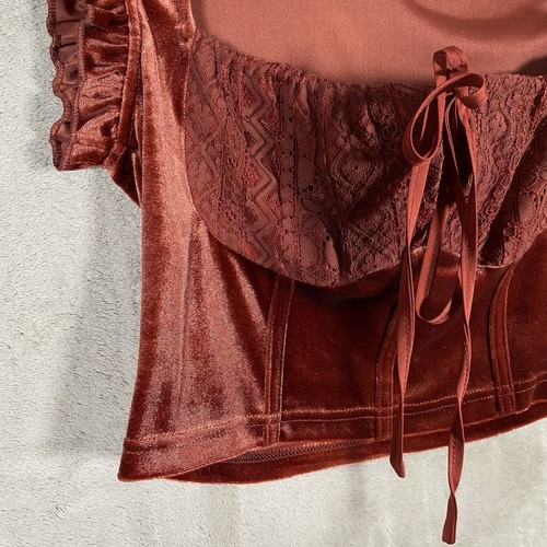 Cider Velvet Lace Crop Top Whimsigoth Cottage Romantic Fairy Grunge Vamp Corset - Picture 5 of 9