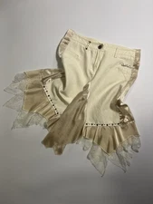 vintage 90s roberto cavalli cream denim and lace midi skirt