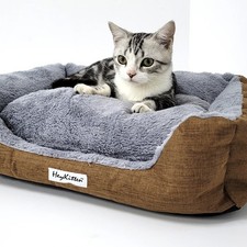Cat Cushion Bed Brown Soft Pet Bed w/ Charcoal Odor Bags for Cats Small Dogs