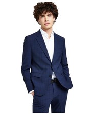 Hugo Boss Mens Modern fit Suit Jacket Blazer 42 R Navy Blue Plaid Stretch Wool