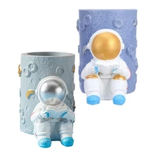  2pcs Astronaut Pencil Cup: Decorative Resin Pen Holder - Space Desk Organizer -