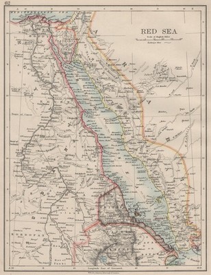 RED SEA. Ägypten Eritrea Hedjaz Asir Jemen. Niltal. Sinai.  JOHNSTON 1900 Karte