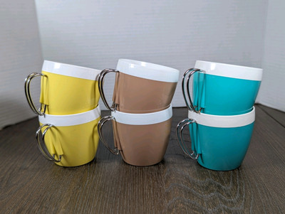 VTG SET OF West Bend Thermo-Serv Coffee Mugs Aqua Brown