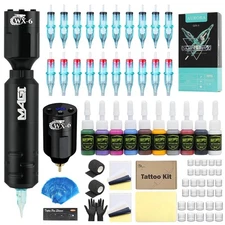 Tattoo Gun Kit, 10000Rpm Wireless Tattoo Gun 1300mAh, 10 Inks 20 Cartridge 316 N