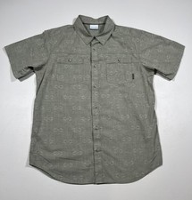 Columbia Shirt Mens Medium Gray Short Sleeve Button Up Outdoor Pockets Patterned