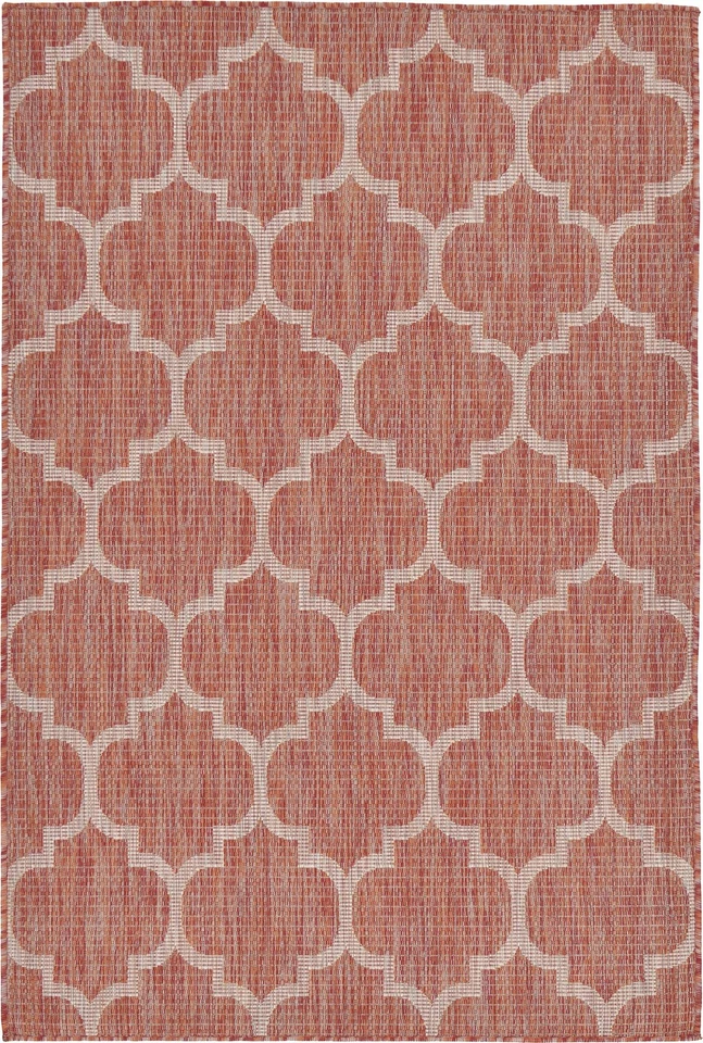 Alfombra de exterior colección enrejado (4' 1" x 6' 1" rectangular, rojo óxido/marfil) Foto 2 de 4