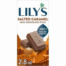 LILY'S Salted Caramel Milk Chocolate Bars No Sugar Added Keto Friendly Sweet 2pk